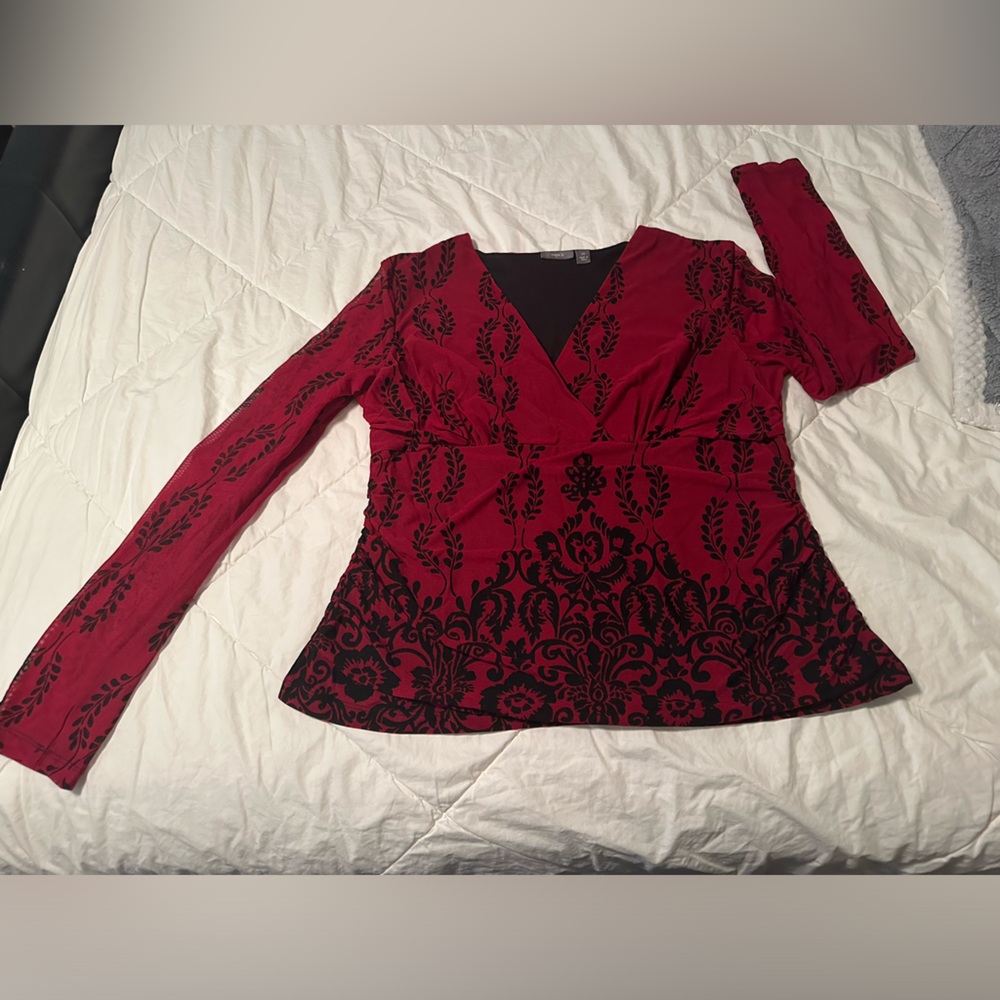 Red and Black Floral Top